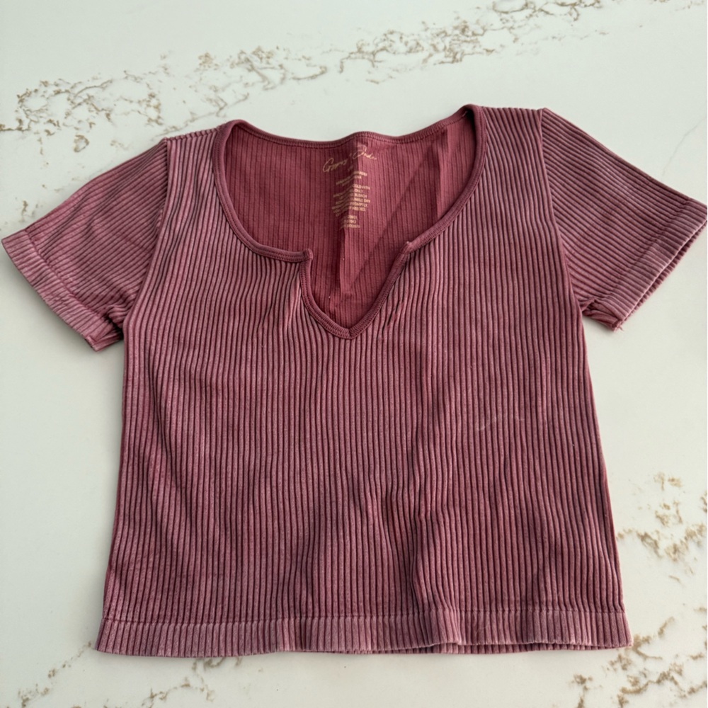 Gypsy + jade  Ribbed Mauve Crop Top